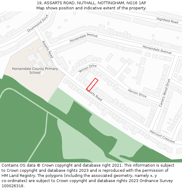 19, ASSARTS ROAD, NUTHALL, NOTTINGHAM, NG16 1AP: Location map and indicative extent of plot