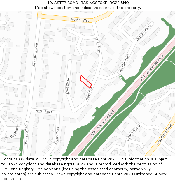 19, ASTER ROAD, BASINGSTOKE, RG22 5NQ: Location map and indicative extent of plot