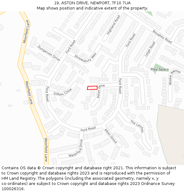 19, ASTON DRIVE, NEWPORT, TF10 7UA: Location map and indicative extent of plot