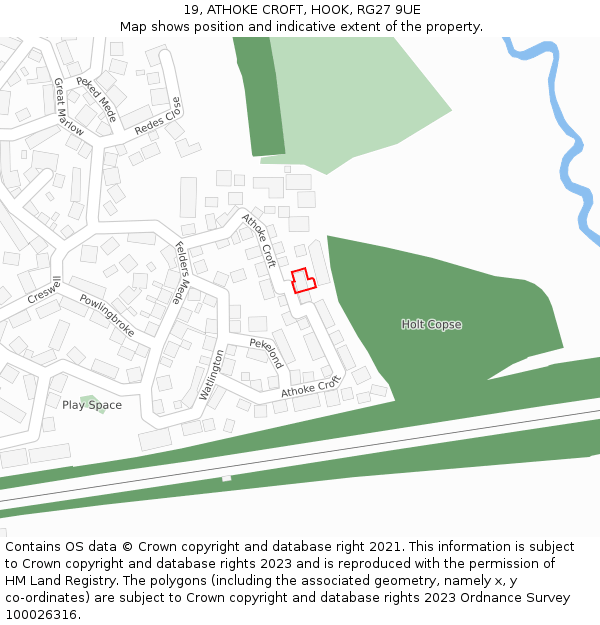 19, ATHOKE CROFT, HOOK, RG27 9UE: Location map and indicative extent of plot