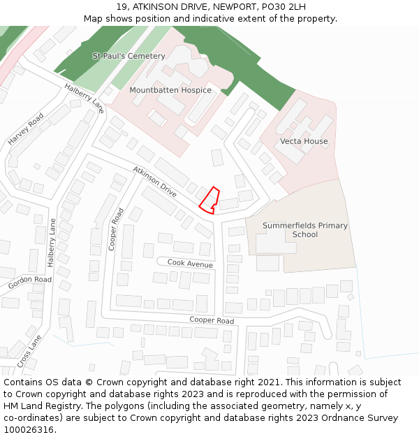 19, ATKINSON DRIVE, NEWPORT, PO30 2LH: Location map and indicative extent of plot