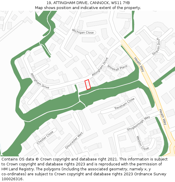 19, ATTINGHAM DRIVE, CANNOCK, WS11 7YB: Location map and indicative extent of plot