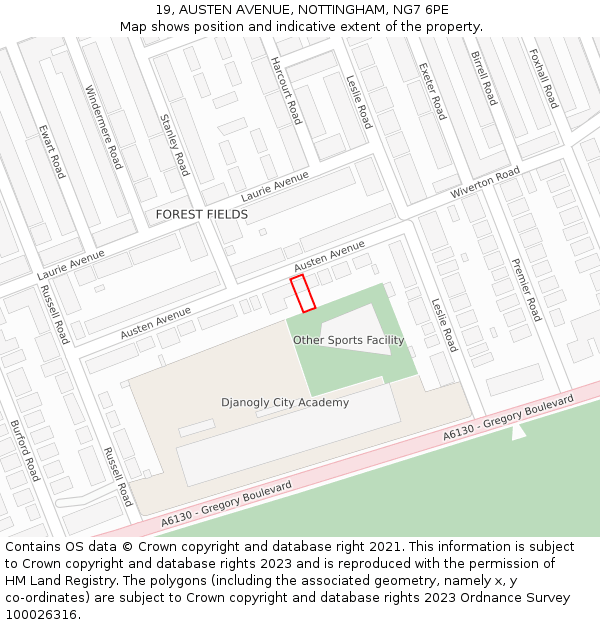 19, AUSTEN AVENUE, NOTTINGHAM, NG7 6PE: Location map and indicative extent of plot