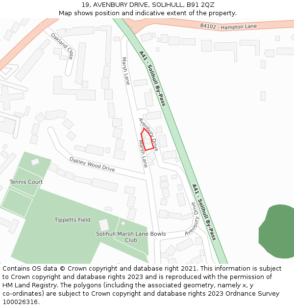 19, AVENBURY DRIVE, SOLIHULL, B91 2QZ: Location map and indicative extent of plot