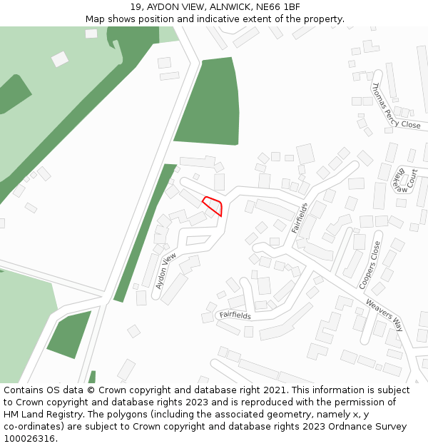 19, AYDON VIEW, ALNWICK, NE66 1BF: Location map and indicative extent of plot