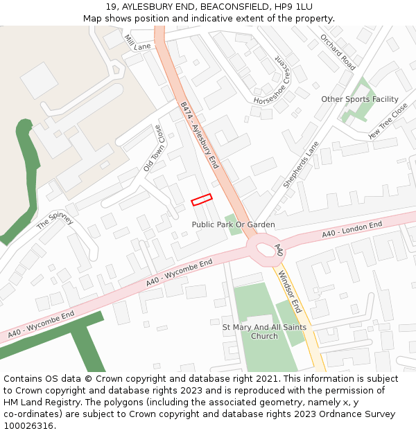 19, AYLESBURY END, BEACONSFIELD, HP9 1LU: Location map and indicative extent of plot