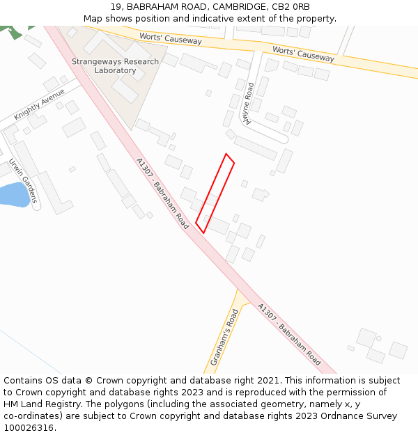 19, BABRAHAM ROAD, CAMBRIDGE, CB2 0RB: Location map and indicative extent of plot