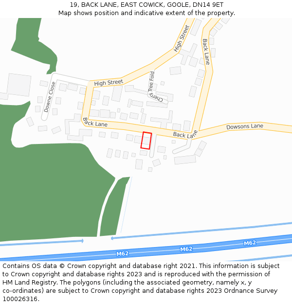 19, BACK LANE, EAST COWICK, GOOLE, DN14 9ET: Location map and indicative extent of plot