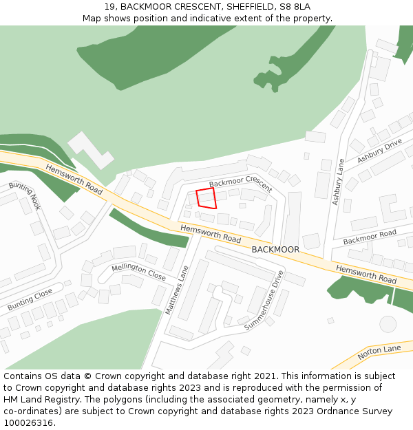 19, BACKMOOR CRESCENT, SHEFFIELD, S8 8LA: Location map and indicative extent of plot