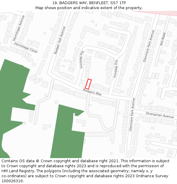 19, BADGERS WAY, BENFLEET, SS7 1TP: Location map and indicative extent of plot