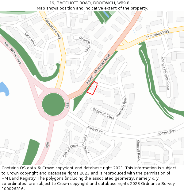 19, BAGEHOTT ROAD, DROITWICH, WR9 8UH: Location map and indicative extent of plot