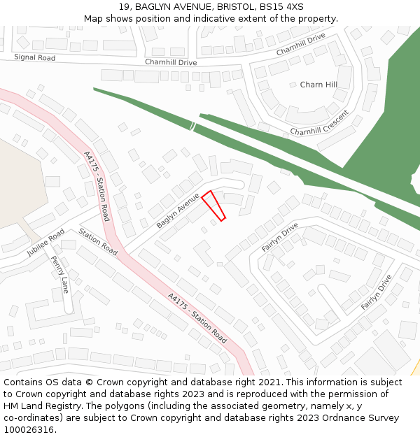 19, BAGLYN AVENUE, BRISTOL, BS15 4XS: Location map and indicative extent of plot