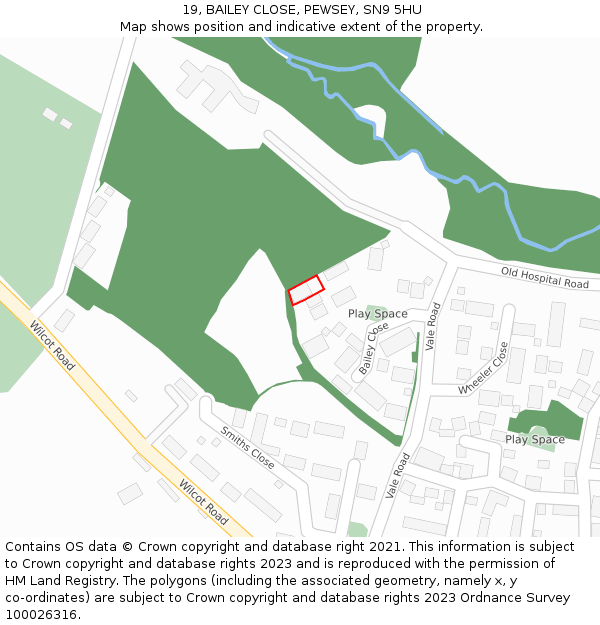 19, BAILEY CLOSE, PEWSEY, SN9 5HU: Location map and indicative extent of plot