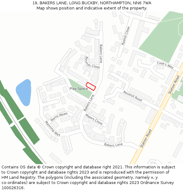 19, BAKERS LANE, LONG BUCKBY, NORTHAMPTON, NN6 7WA: Location map and indicative extent of plot