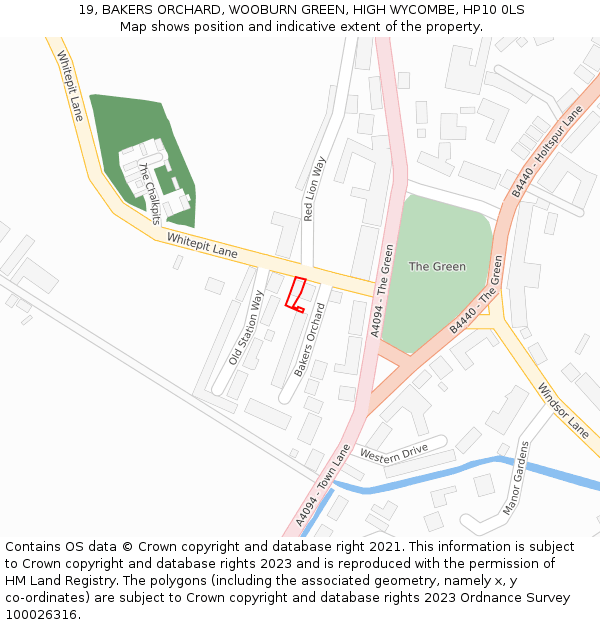 19, BAKERS ORCHARD, WOOBURN GREEN, HIGH WYCOMBE, HP10 0LS: Location map and indicative extent of plot