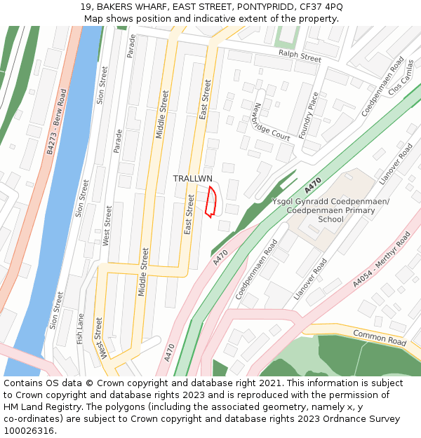 19, BAKERS WHARF, EAST STREET, PONTYPRIDD, CF37 4PQ: Location map and indicative extent of plot