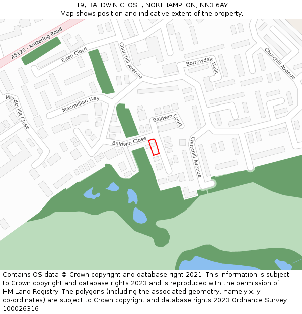 19, BALDWIN CLOSE, NORTHAMPTON, NN3 6AY: Location map and indicative extent of plot