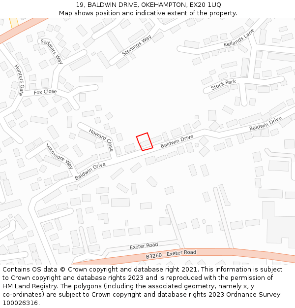 19, BALDWIN DRIVE, OKEHAMPTON, EX20 1UQ: Location map and indicative extent of plot