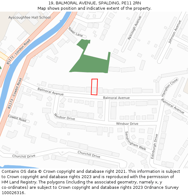 19, BALMORAL AVENUE, SPALDING, PE11 2RN: Location map and indicative extent of plot