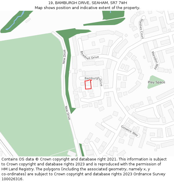 19, BAMBURGH DRIVE, SEAHAM, SR7 7WH: Location map and indicative extent of plot