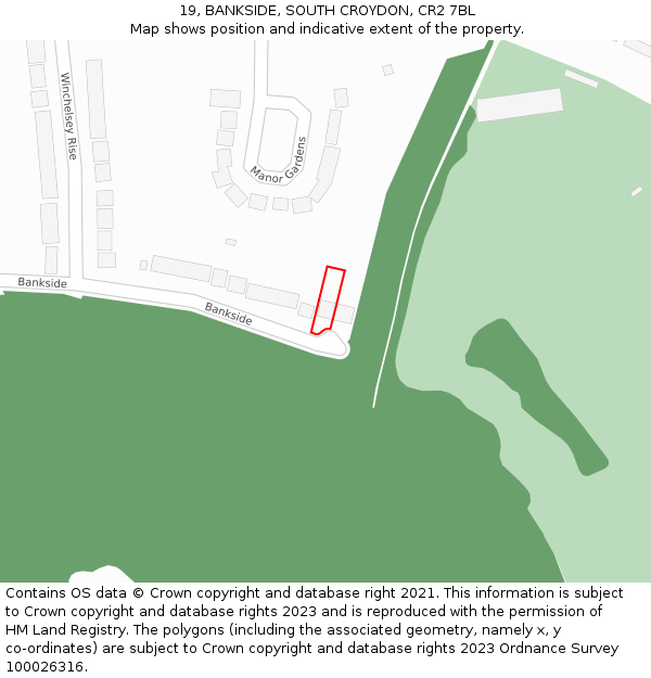 19, BANKSIDE, SOUTH CROYDON, CR2 7BL: Location map and indicative extent of plot