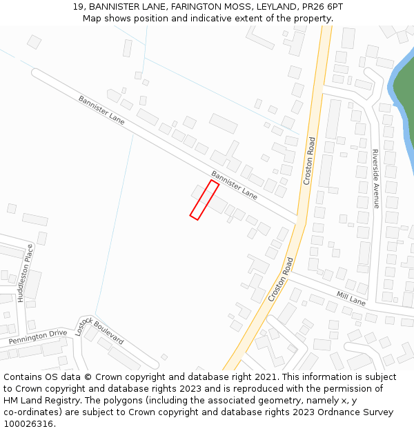 19, BANNISTER LANE, FARINGTON MOSS, LEYLAND, PR26 6PT: Location map and indicative extent of plot