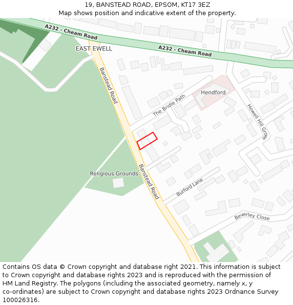 19, BANSTEAD ROAD, EPSOM, KT17 3EZ: Location map and indicative extent of plot