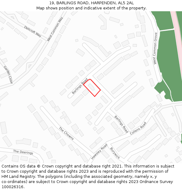 19, BARLINGS ROAD, HARPENDEN, AL5 2AL: Location map and indicative extent of plot