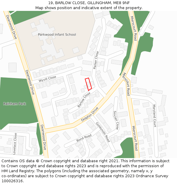 19, BARLOW CLOSE, GILLINGHAM, ME8 9NF: Location map and indicative extent of plot