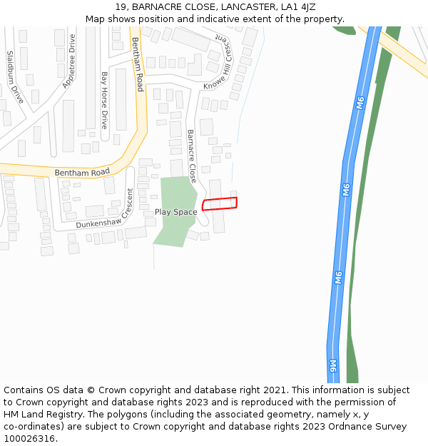 19, BARNACRE CLOSE, LANCASTER, LA1 4JZ: Location map and indicative extent of plot