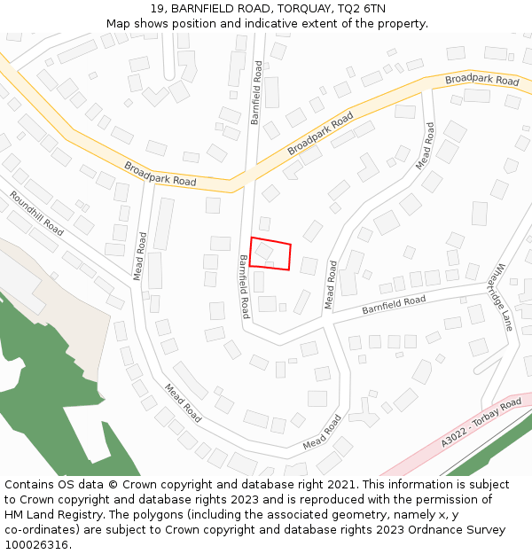 19, BARNFIELD ROAD, TORQUAY, TQ2 6TN: Location map and indicative extent of plot