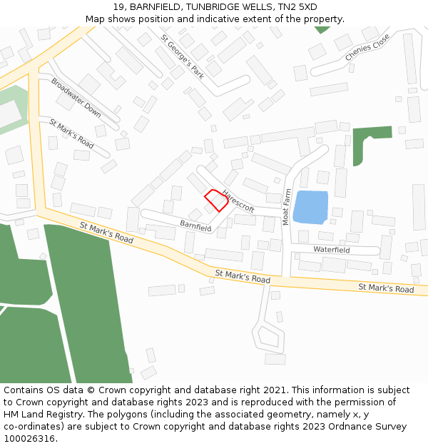 19, BARNFIELD, TUNBRIDGE WELLS, TN2 5XD: Location map and indicative extent of plot
