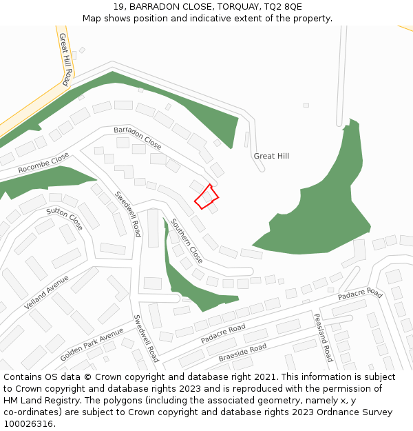 19, BARRADON CLOSE, TORQUAY, TQ2 8QE: Location map and indicative extent of plot