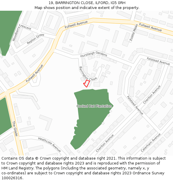 19, BARRINGTON CLOSE, ILFORD, IG5 0RH: Location map and indicative extent of plot