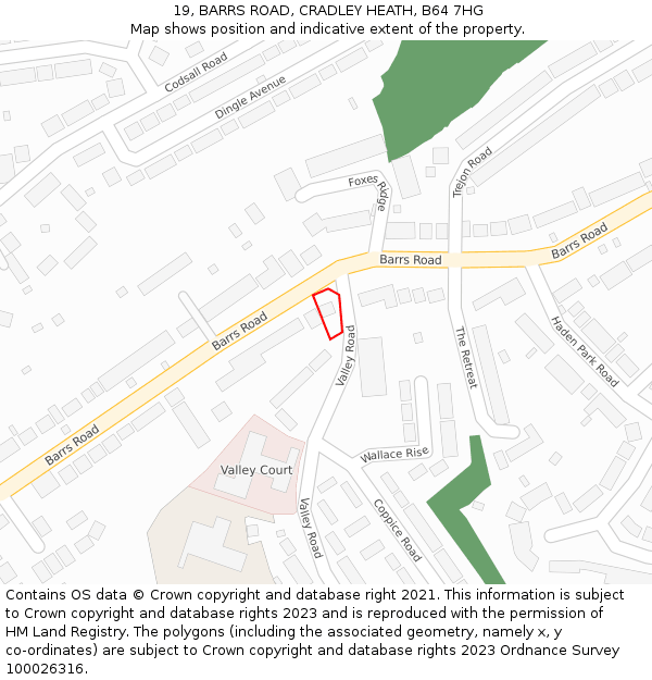 19, BARRS ROAD, CRADLEY HEATH, B64 7HG: Location map and indicative extent of plot