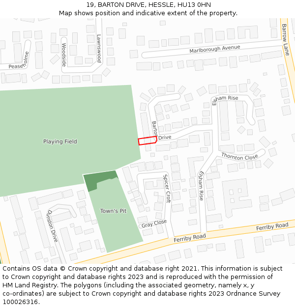 19, BARTON DRIVE, HESSLE, HU13 0HN: Location map and indicative extent of plot