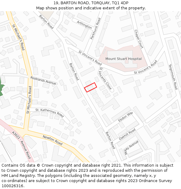 19, BARTON ROAD, TORQUAY, TQ1 4DP: Location map and indicative extent of plot