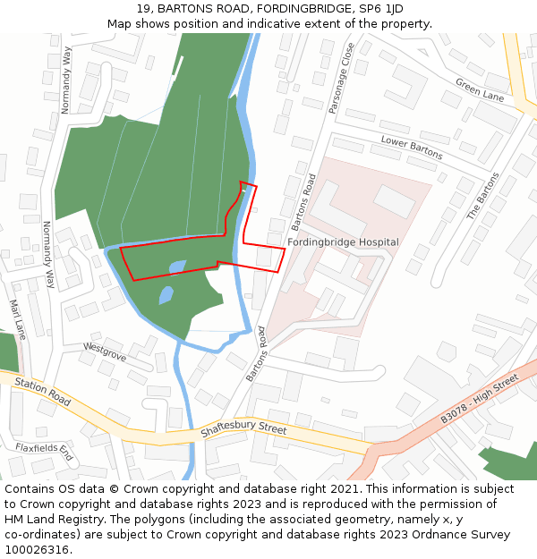 19, BARTONS ROAD, FORDINGBRIDGE, SP6 1JD: Location map and indicative extent of plot