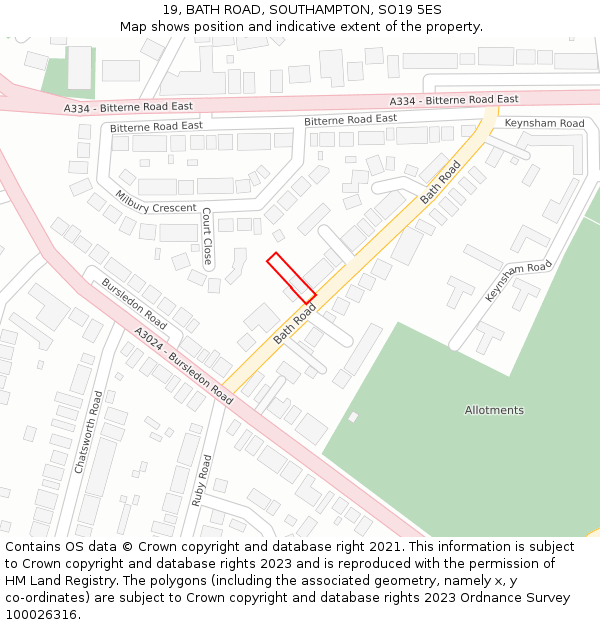 19, BATH ROAD, SOUTHAMPTON, SO19 5ES: Location map and indicative extent of plot