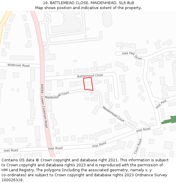 19, BATTLEMEAD CLOSE, MAIDENHEAD, SL6 8LB: Location map and indicative extent of plot