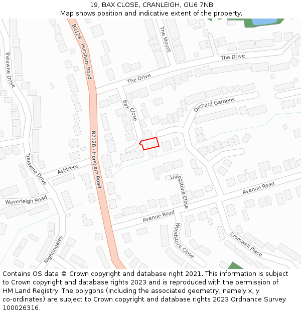 19, BAX CLOSE, CRANLEIGH, GU6 7NB: Location map and indicative extent of plot