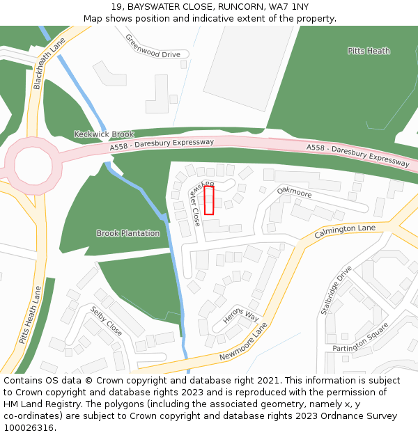 19, BAYSWATER CLOSE, RUNCORN, WA7 1NY: Location map and indicative extent of plot