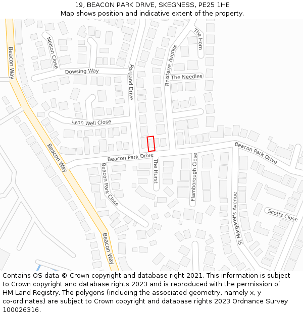 19, BEACON PARK DRIVE, SKEGNESS, PE25 1HE: Location map and indicative extent of plot