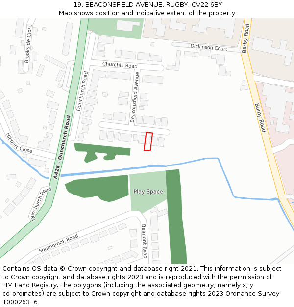 19, BEACONSFIELD AVENUE, RUGBY, CV22 6BY: Location map and indicative extent of plot