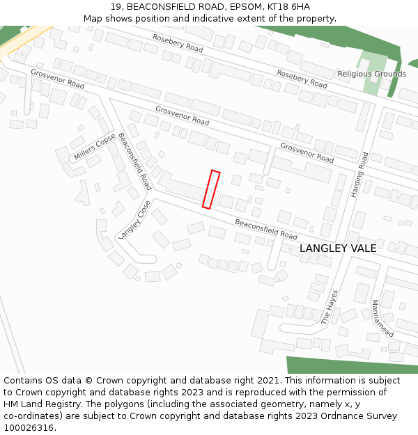 19, BEACONSFIELD ROAD, EPSOM, KT18 6HA: Location map and indicative extent of plot