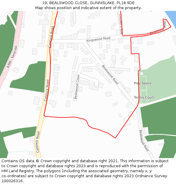 19, BEALSWOOD CLOSE, GUNNISLAKE, PL18 9DE: Location map and indicative extent of plot