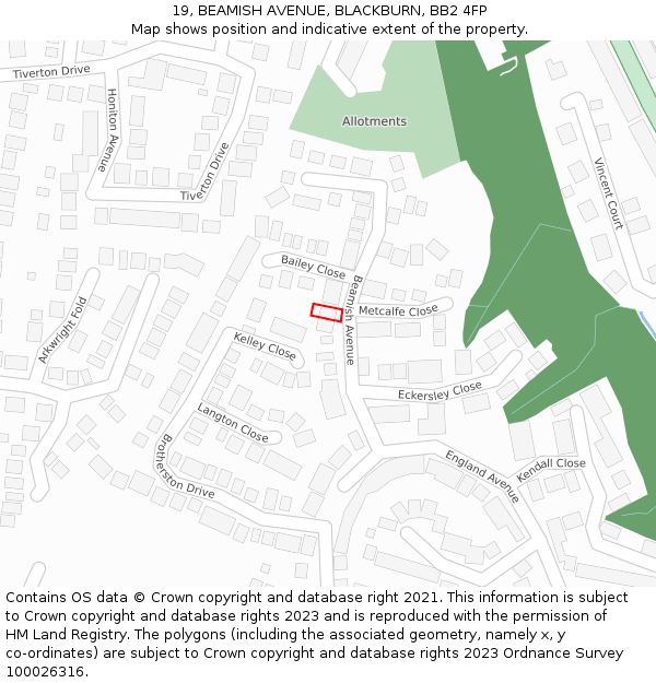 19, BEAMISH AVENUE, BLACKBURN, BB2 4FP: Location map and indicative extent of plot