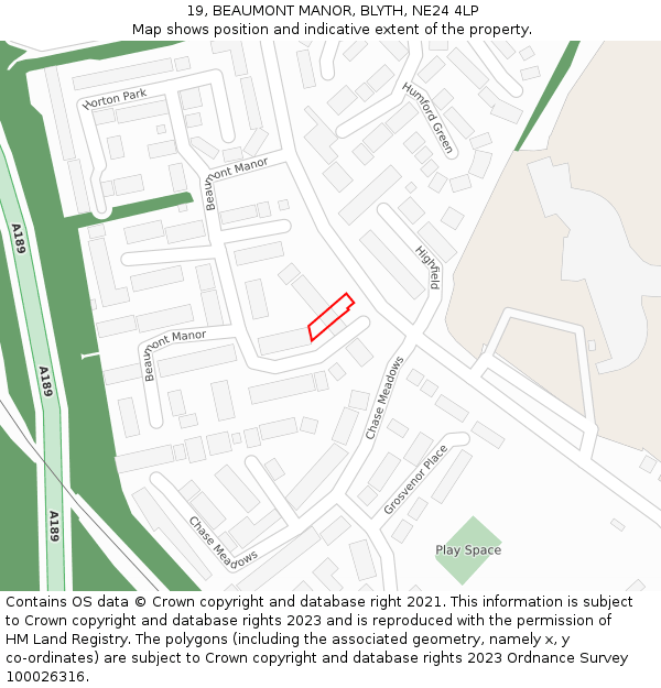 19, BEAUMONT MANOR, BLYTH, NE24 4LP: Location map and indicative extent of plot