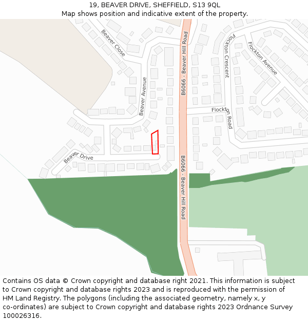 19, BEAVER DRIVE, SHEFFIELD, S13 9QL: Location map and indicative extent of plot