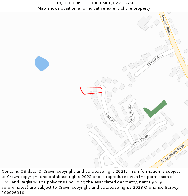 19, BECK RISE, BECKERMET, CA21 2YN: Location map and indicative extent of plot